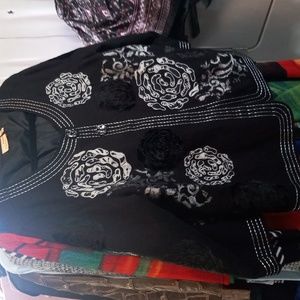 Vintage Embroidered BlackJacket Womens Size L Hand Stitch Choices $20.00